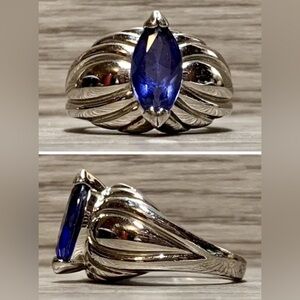 Vintage HSN Sterling Silver Marquise Cut Blue Absolute Cubic Zirconia, Size 5